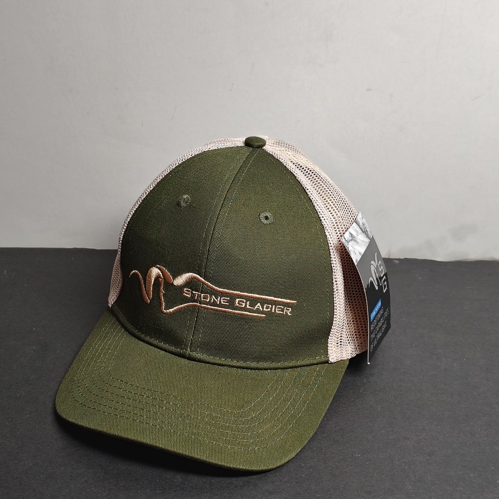 Stone Glacier Mens Classic Trucker Hat OSFM Green Tan Cotton Mesh Snapback Cap